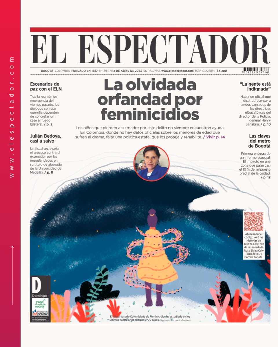 PauCasasM's tweet photo. La portada de hoy de @elespectador es un homenaje a los niños y niñas que quedan en estado de orfandad por el feminicidio de sus madres. Juliana Cely, hija de Rosa Elvira Cely, nos cuenta lo que significó para ella ser huérfana desde los 13 años por este delito.
Va🧵: https://t.co/5K0NLq0Gmy