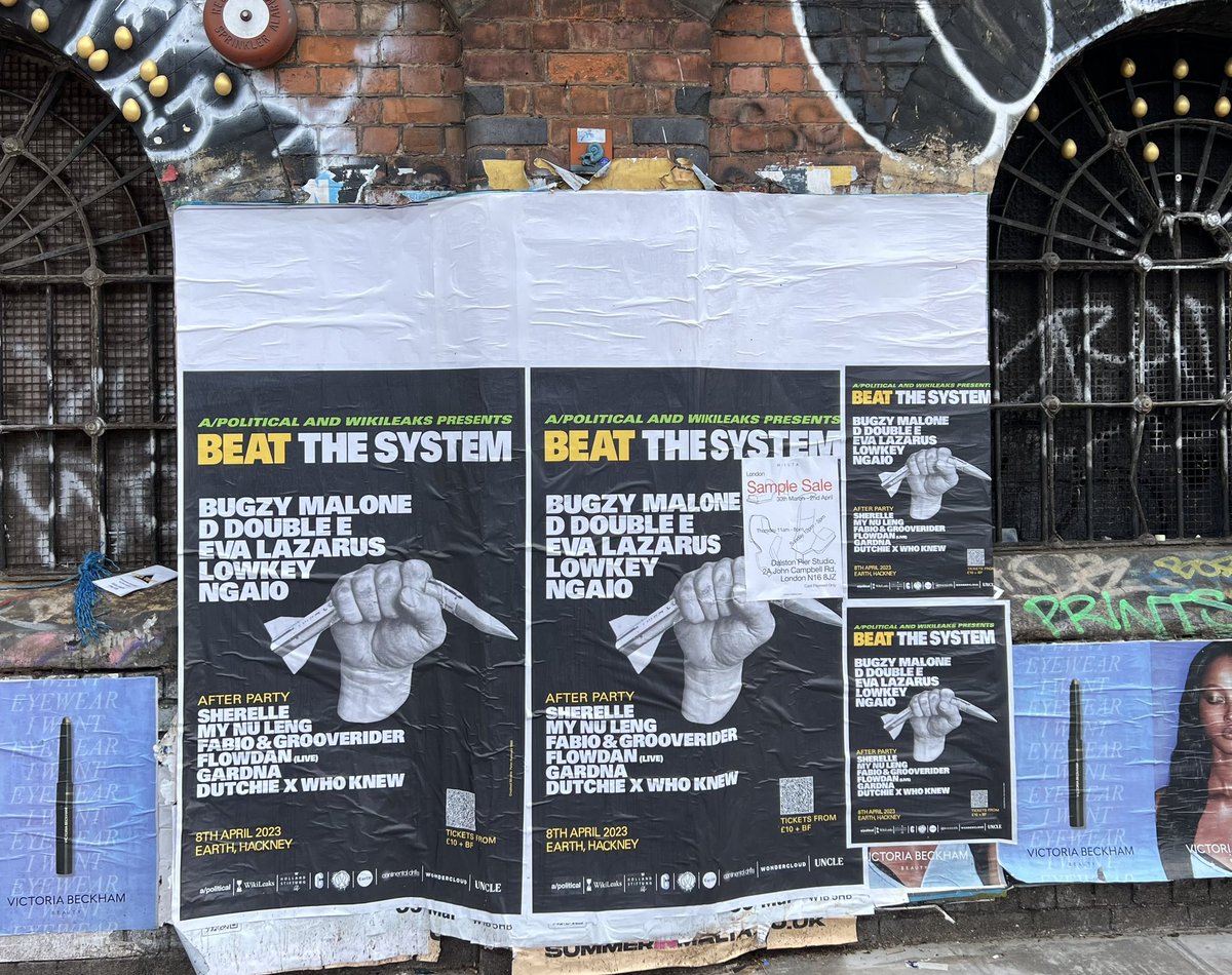 corbyn_project's tweet photo. Spotted in Shoreditch… 👀 

Join @TheBugzyMalone, @DDoubleE7, @EvaLazarus, @Lowkey0nline, @ngaioanyia and more at @EartHackney on Saturday 8 April

🎟️ Tickets: https://t.co/CtX7C7BNpN #FreeAssangeNOW https://t.co/wYnjHhNQiq