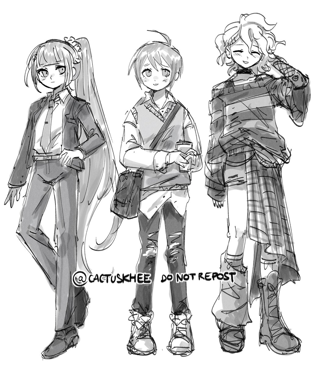 maki, shuichi &amp; komaeda fashion sketch 
