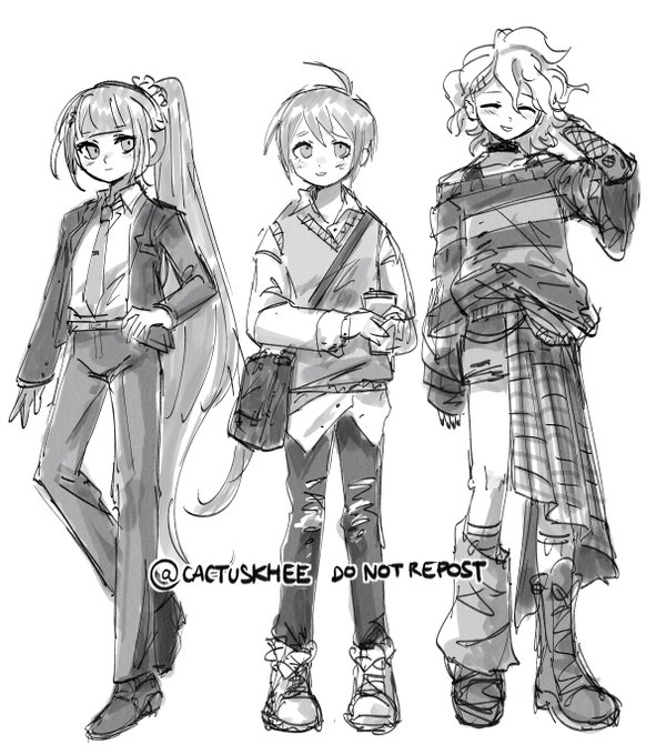 maki, shuichi &amp; komaeda fashion sketch 