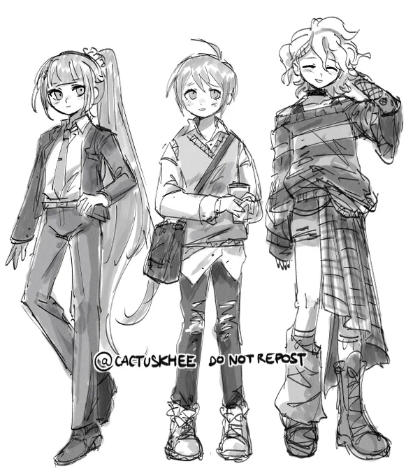 maki, shuichi &amp; komaeda fashion sketch 