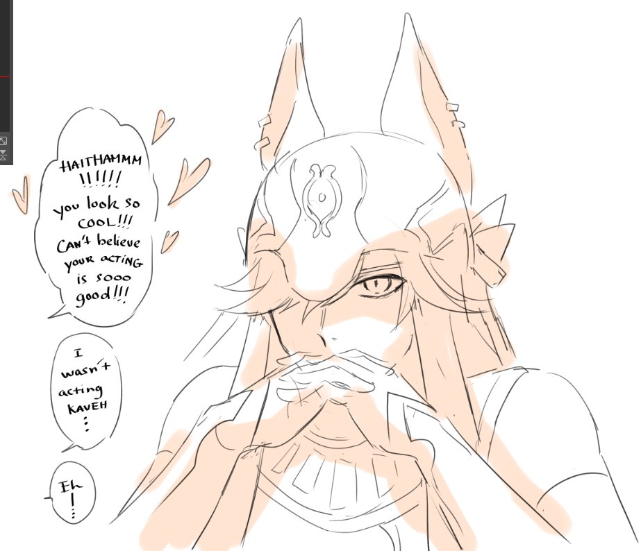 Apparently- Kaveh asked Alhaitham to roleplay a little and said something sexy since Haitham is always stoic-
 meanwhile, CynoNari that sitting in the corner... 