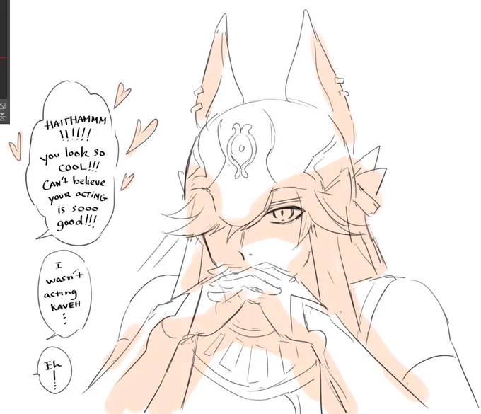 Apparently- Kaveh asked Alhaitham to roleplay a little and said something sexy since Haitham is always stoic-
 meanwhile, CynoNari that sitting in the corner... 