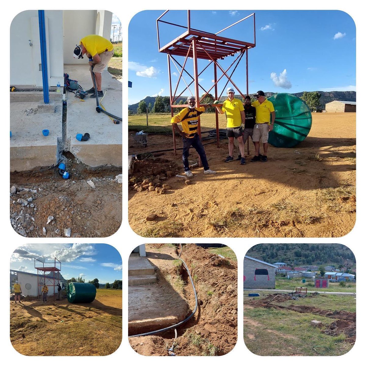ActionIreland's tweet photo. No rest for our Building &amp; Maintenance Team though. Their work continued 💪🏽Amazing progress. Classroom ceilings &amp; Kitchen cabinets are finished &amp; the water tower 💦 has been repiped Go Team 👏👏👏 #TeamAIT #workingtochangethefuture #togetherwecan #lesotho #lesotho2023 #sanitation https://t.co/vfcFQkqlY3