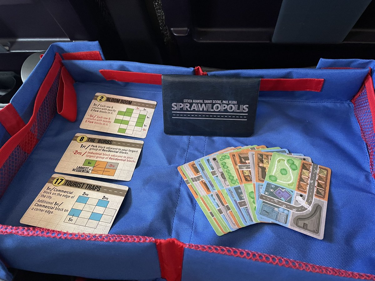 discovermeeple's tweet photo. Another ✈️ game, first time playing #Sprawlopolis by @buttonshy interesting choices in this co-op figuring out the optimal placement @natzMUTD and I were able to capture enough points to take the win! Have you played games in a non-traditional game setting, what did you play? 🎲 https://t.co/qc4M3SObzF