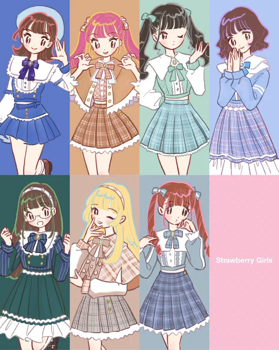 ○おしごとアイドルグループ「Strawberry Girls」様のツアー衣装のイラストを描きました。また、サブスク用ジャケットカバーアートをデザインさせていただきました デビュー1年半記念もおめでとうございます「さがしもの」▷ #ストガ #StrawberryGirls 