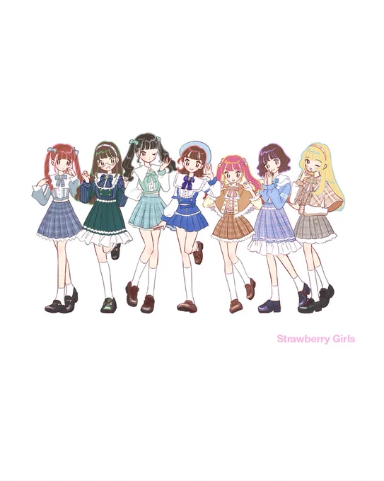 ○おしごとアイドルグループ「Strawberry Girls」様のツアー衣装のイラストを描きました。また、サブスク用ジャケットカバーアートをデザインさせていただきました デビュー1年半記念もおめでとうございます「さがしもの」▷ #ストガ #StrawberryGirls 