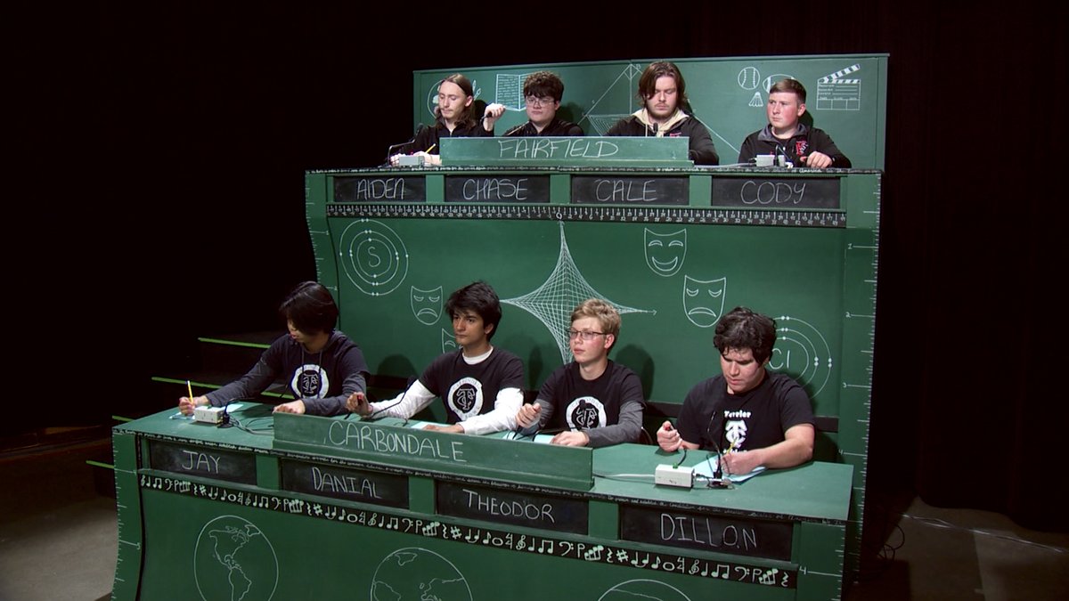 In the last quarterfinal match, Fairfield HS competes with Carbondale HS on Scholastic Hi-Q! Tune in Sun, 4/2 at 5:30 pm. Sponsored locally by Southern Illinois University Carbondale and First Southern Bank.