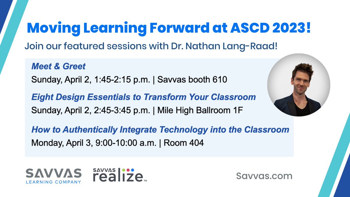ASCD 2023 attendees! ➡️ Join Dr. Nathan Lang-Raad for a special meet & greet and two idea-packed sessions! 

#MovingLearningForward #ASCD23 #ASCDAnnualConference @drlangraad @ASCD