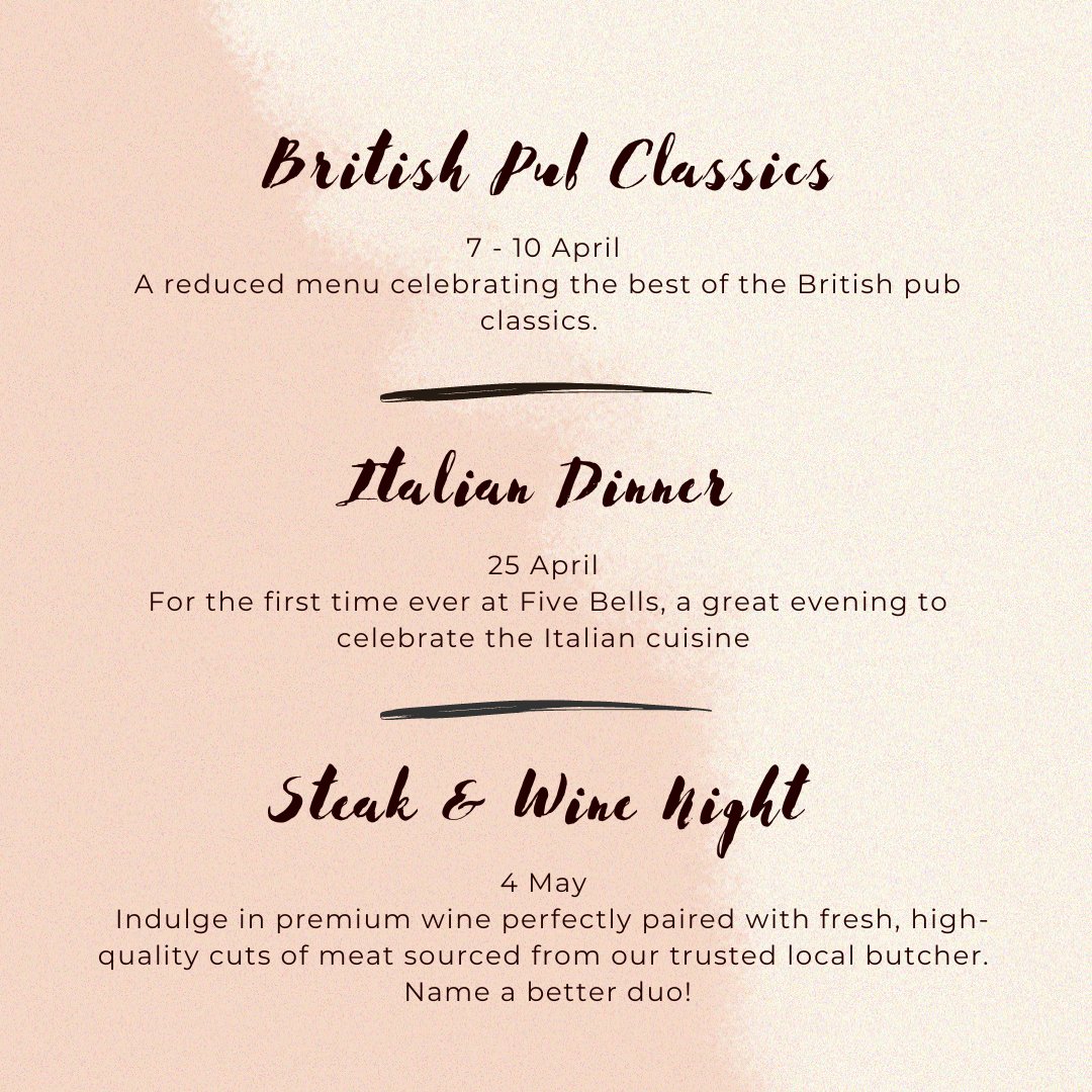 Get ready for an exciting month at Five Bells! 🤩

Don't miss out on these amazing events - mark your calendars now! 😋