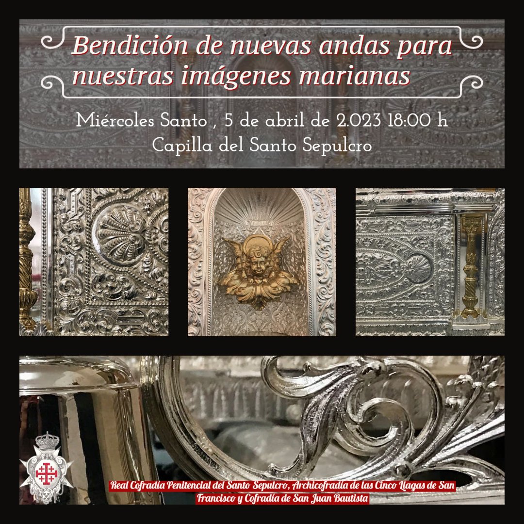 CPSS_Palencia's tweet photo. 𝐁𝐄𝐍𝐃𝐈𝐂𝐈Ó𝐍 𝐀𝐍𝐃𝐀𝐒 | El Miércoles Santo, 5 de abril a las 18:00 h. nuestro Abad David Pérez bendecirá las nuevas andas para nuestras imágenes marianas en la Capilla de nuestra Cofradía. 

#santosepulcro
#palencia
#semanasanta2023 https://t.co/N4sJBgoP3U