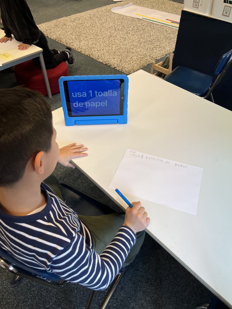 Using Google translate to help write signs in their mother tongue teaching the community how to use 1 paper towel. Kids loved displaying their language around the school! #AISBis full of amazing communicators