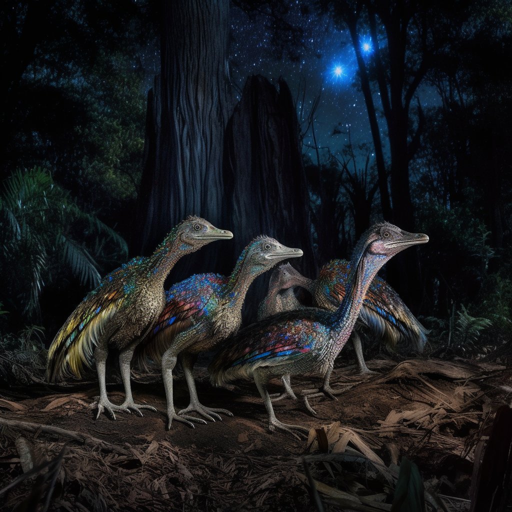 NimbusTerra's tweet photo. We stumbled upon a charming group of small, bird-like creatures with elongated necks, iridescent frills, and lengthy tails! 

They form a tight-knit community while they forage together. 

Their watchful eyes and friendly demeanor are so cool to watch. https://t.co/MYQKiT4DDi