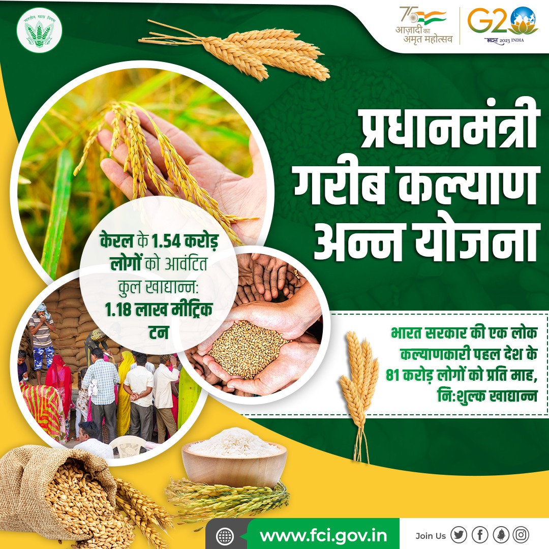 FCI_India's tweet photo. भारत सरकार ने अप्रैल महीने के लिए #केरल के 1.54 करोड़ लोगों हेतु 1.18 लाख मीट्रिक टन निःशुल्क खाद्यान्न का आवंटन किया। #PMGKAY #HarGharAnn https://t.co/ZDx1DMB6bS