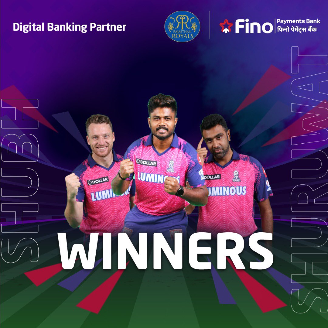 FinoPaymntsBank's tweet photo. RR knows how to bat-tle like champions,
sealed the win like true lions!
🦁🔥🏆
#HallaBol #Finopay #RRvOpponent
#HumAaRaheHain #RajasthanRoyals
#HarDinFino #WinningPerformance #ExcitementOverload #StayTuned #KhushiyonKaKhazana #FinoPaymentsBank #SavingsAccount https://t.co/fPl4nkzZpt