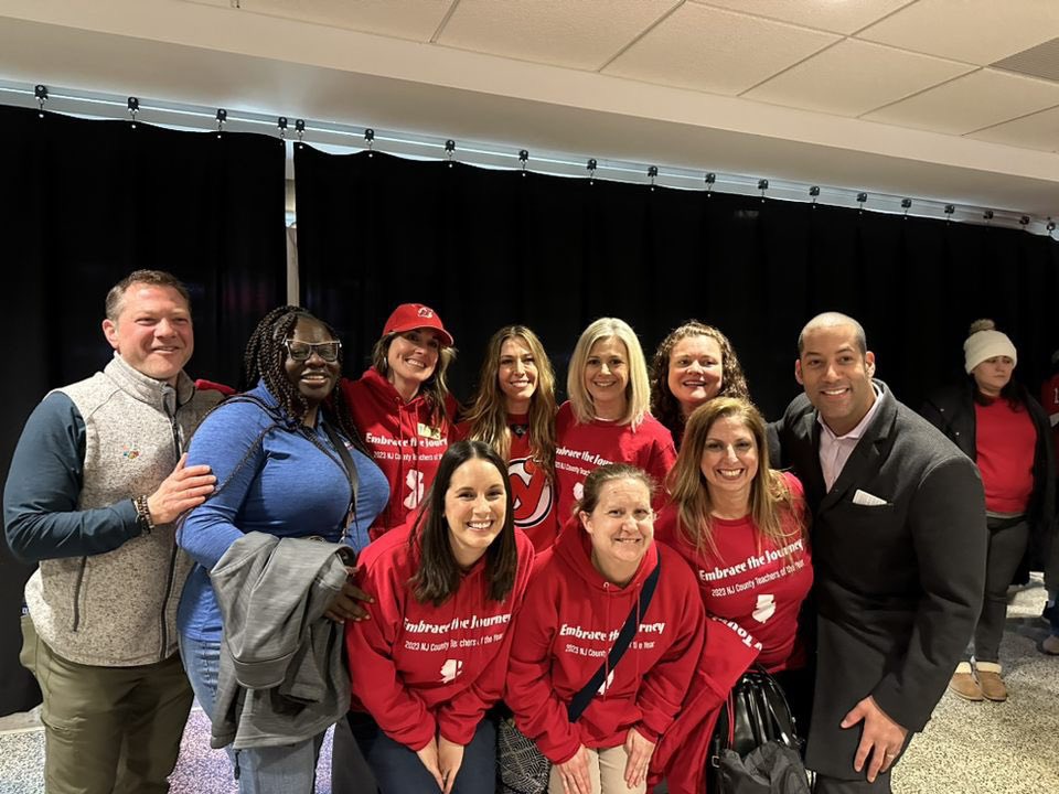 MercerCTOY22_23's tweet photo. It’s been an amazing week! Proud to be a part of the Teacher Appreciation Night at the Devils/Rangers game with my amazing cohort and then be a guest speaker at the KDP Induction Ceremony at TCNJ. #embracethejourney #countyteachers2023 @MercerCo_NJDOE @NJDevils @NJEA https://t.co/CariMQIhed