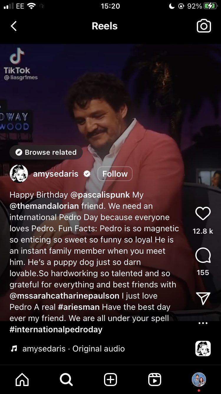 NEW: Amy Sedaris posted wishing Pedro a happy birthday on her Instagram ! 