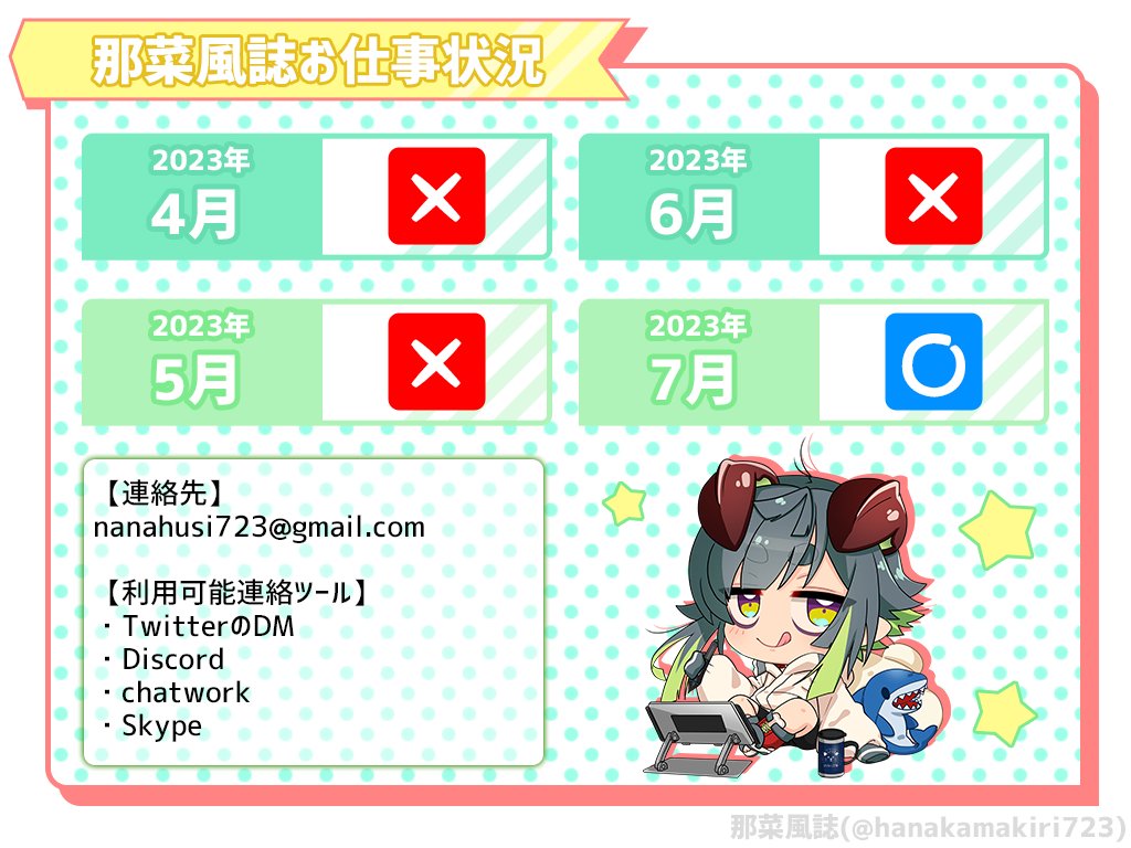 【お仕事募集中】ご相談はいつでもお気軽にご連絡ください!ご依頼はメールやDM、Discord、HPよりお待ちしております!個人様・企業様問わず!可愛いSD描きます! 笑顔のお手伝いをさせてください✨
【tumbler】
https://t.co/SGqVj1PHTF
【skeb】 現在停止中
https://t.co/YkM1KZbed2
#那菜風仕事