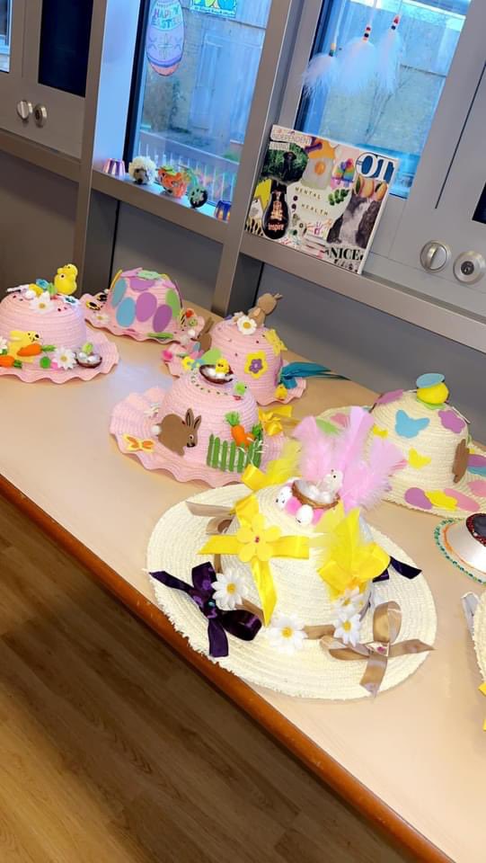 A few of the finished products from easter bonnet making group today #Easter2023 #easterart