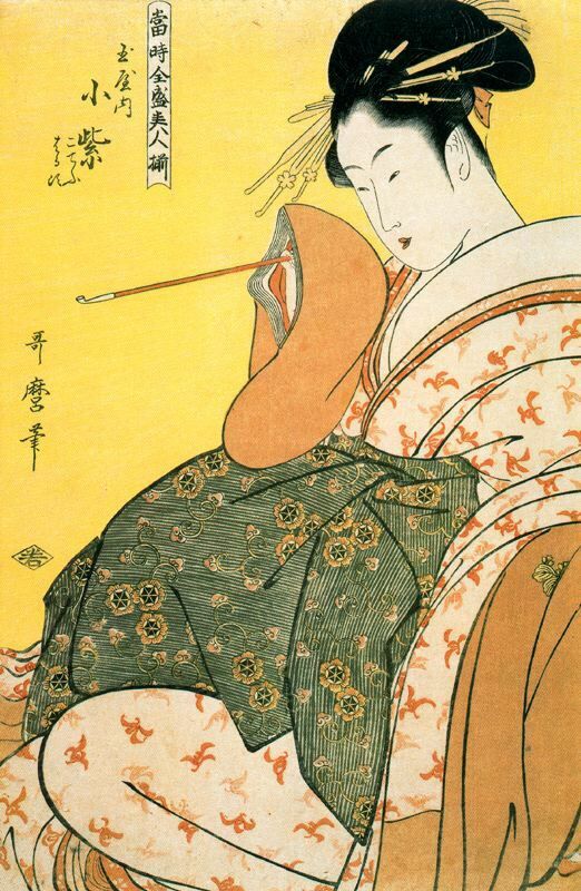 Komurasaki of the Tamaya with pipe in hand, 1794 #kitagawautamaro #utamaro wikiart.org/en/kitagawa-ut…