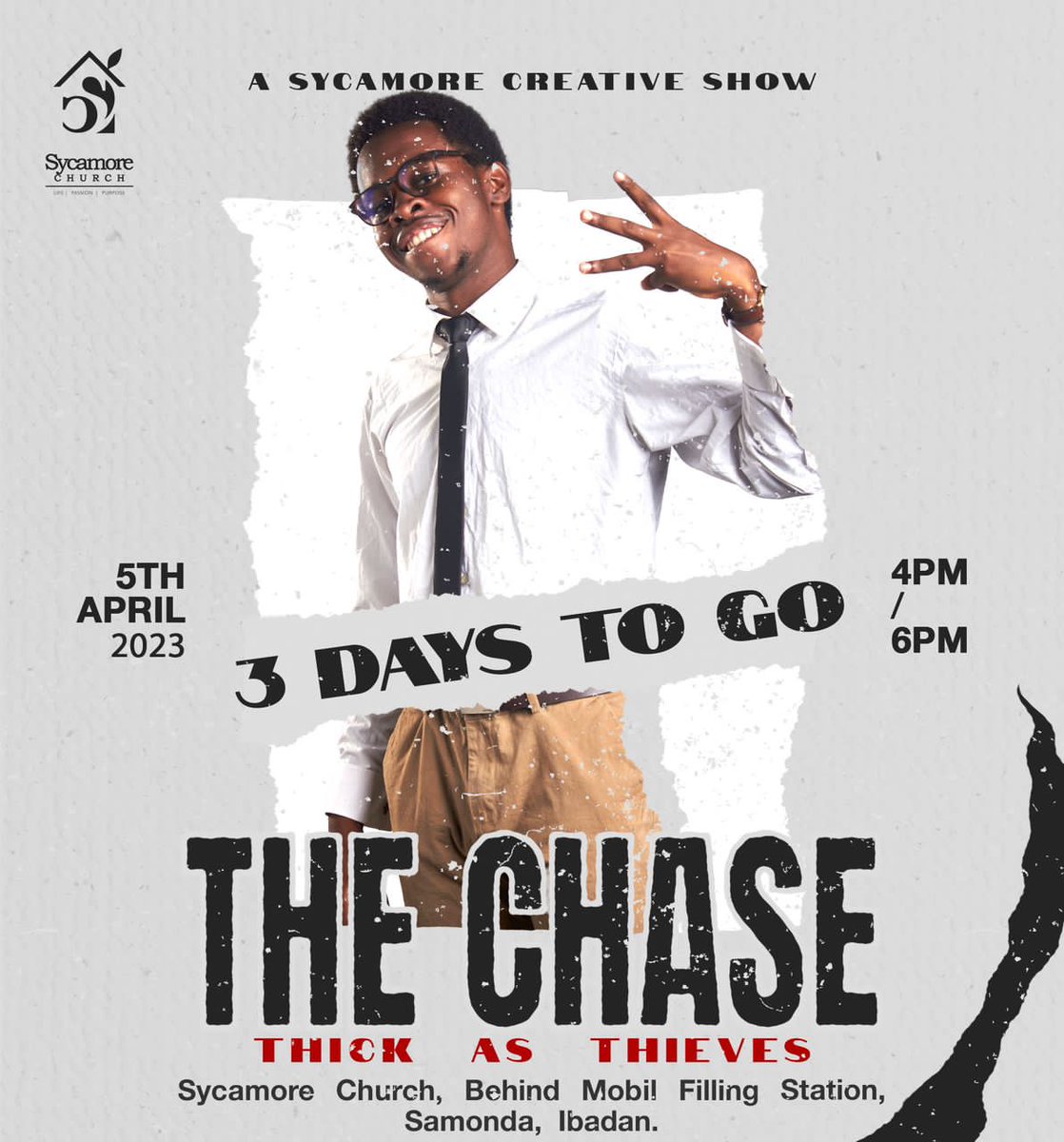 SycamoreCreativ's tweet photo. 3 DAYS TO GO! 🔥🔥🔥

DON'T MISS OUT ON THE SYCAMORE EASTER CREATIVE SHOW.

Tickets available onsite and online 
https://t.co/sXnOZweHdB

#SycamoreChurchIbadan
#Sycamorecreativeshow
#Thechase #Thickasthieves #Easteratsycamore #April5th https://t.co/IEb60JwWA1