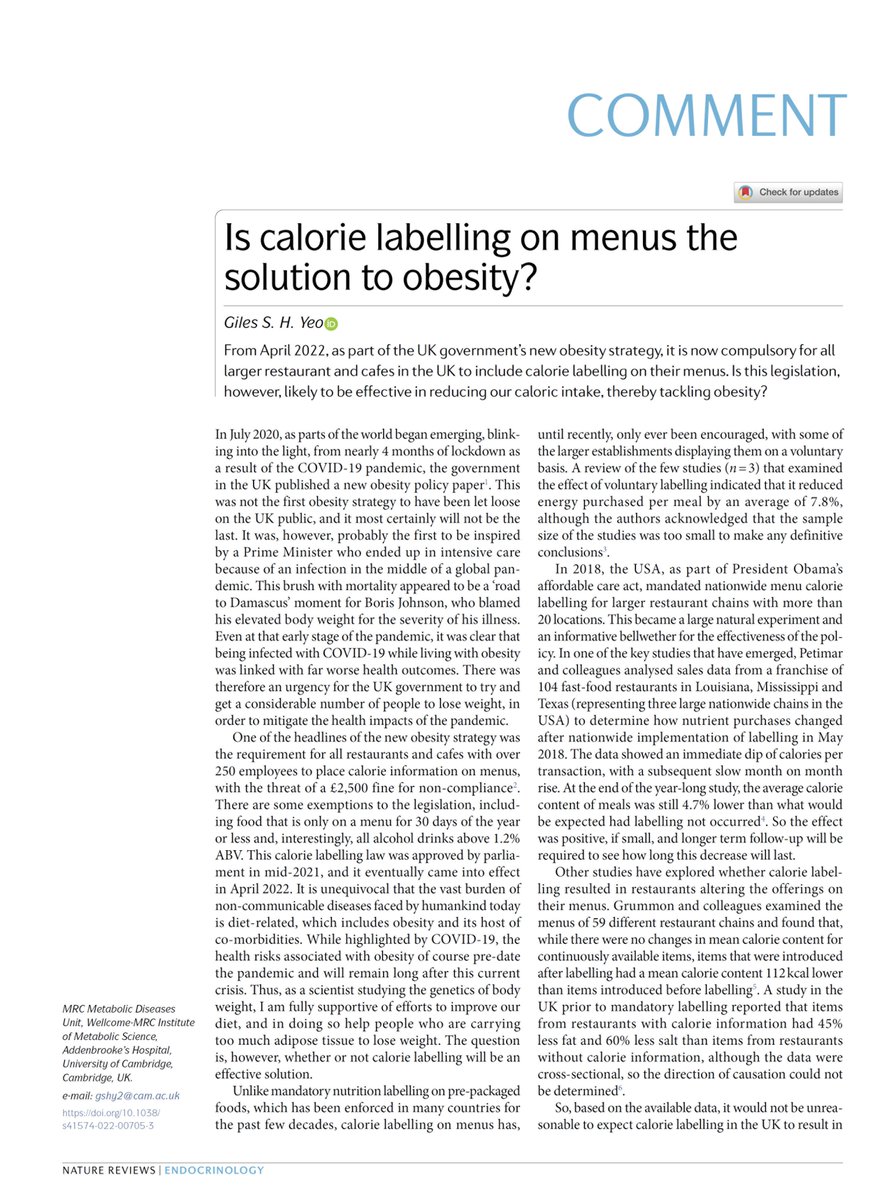 GilesYeo's tweet photo. Calorie labelling on beer taps to tackle obesity? Here are my thoughts #whycaloriesdontcount👇 https://t.co/39KeP1karZ https://t.co/UsR9wfV6A3