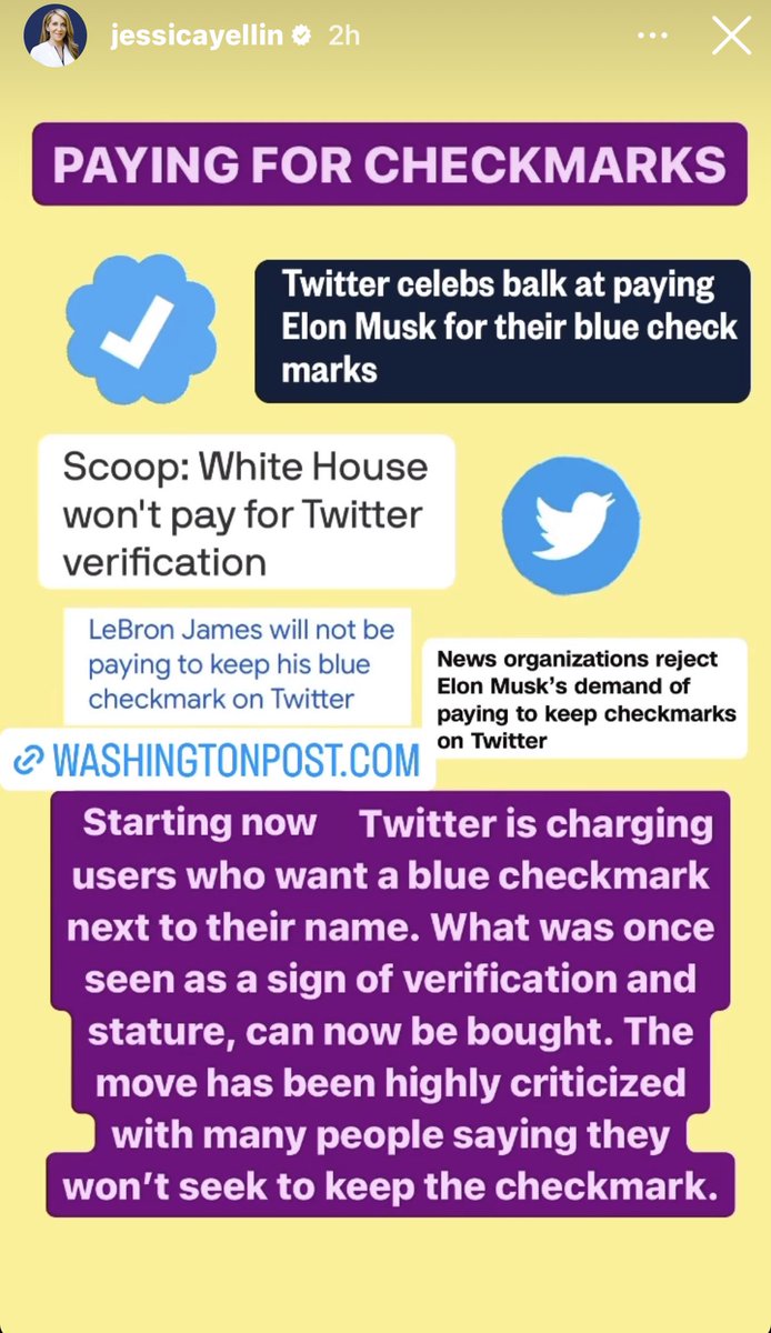 BiancaOrgill's tweet photo. Via the amazing @JessicaYellin . New at #Twitter pay for #bluecheckmark. Not a positive development. #verification #media https://t.co/BYqtfte4tU