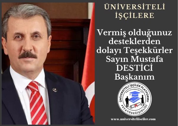 #SeçimÖncesiStatüdeğişikliği  Üniversite mezunu işçiler statü değişikliği bekliyor <a href="/RTErdogan/">Recep Tayyip Erdoğan</a> <a href="/vedatbilgn/">Vedat Bilgin</a> <a href="/dbdevletbahceli/">Devlet Bahçeli</a> <a href="/Mustafa_Destici/">Mustafa Destici</a> @ErbakanFatih