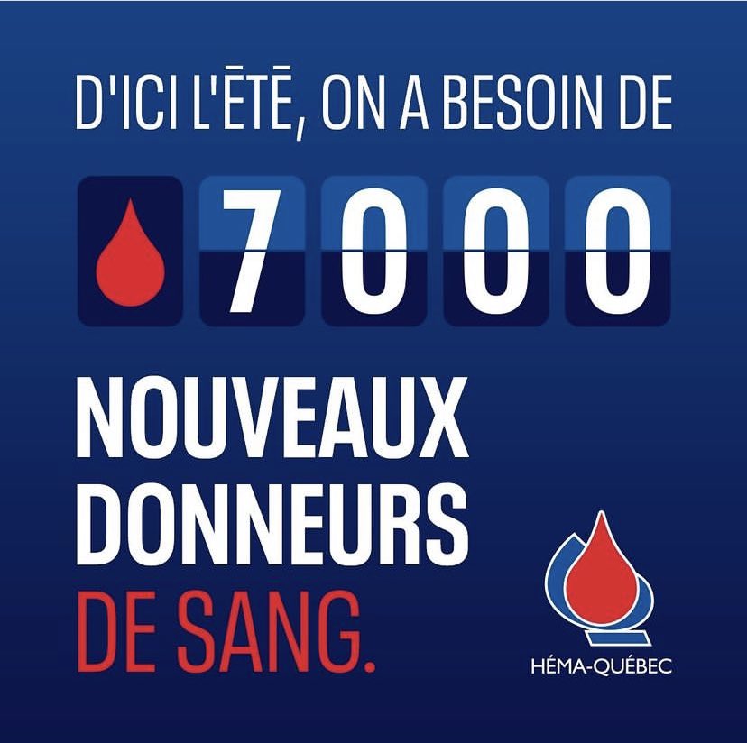 andreanne_fiola's tweet photo. Toutes les 80 secondes, une personne
a besoin de sang au Québec.

Seulement 3 % des Québécois admissibles au don de sang contribuent à la réserve de @HemaQuebec 

Ton don pourrait sauver une vie ❤️ https://t.co/rL96NuwcYC