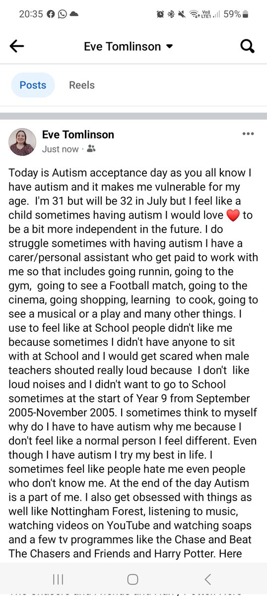 I wrote this Facebook post because it's autism acceptance day today.  #AutismAwarenessDay #AutismAcceptanceDay #Autisticadult For those that haven't seen it my Vlog from September 2019 about how autism affects me youtu.be/K7yAR2K8g5E