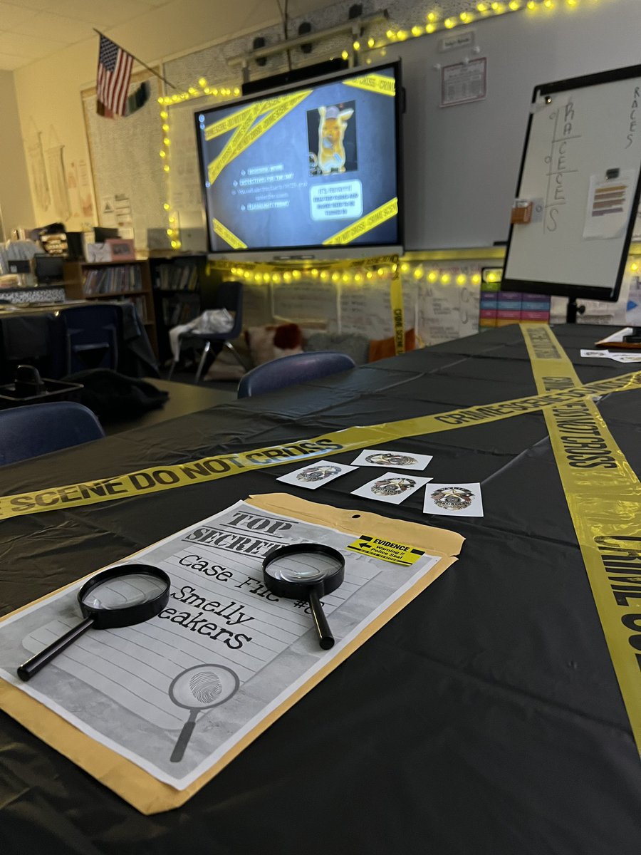 MrsHaleyGarner's tweet photo. Our class transformed into a crime scene Friday, where they had to INFER to solve the cases 🔍👮🏽‍♂️ Thanks @WyliePD for the badge stickers! @WylieISD #wylieisd #wylieway #wearewhitt to https://t.co/xt8uGOOIAV