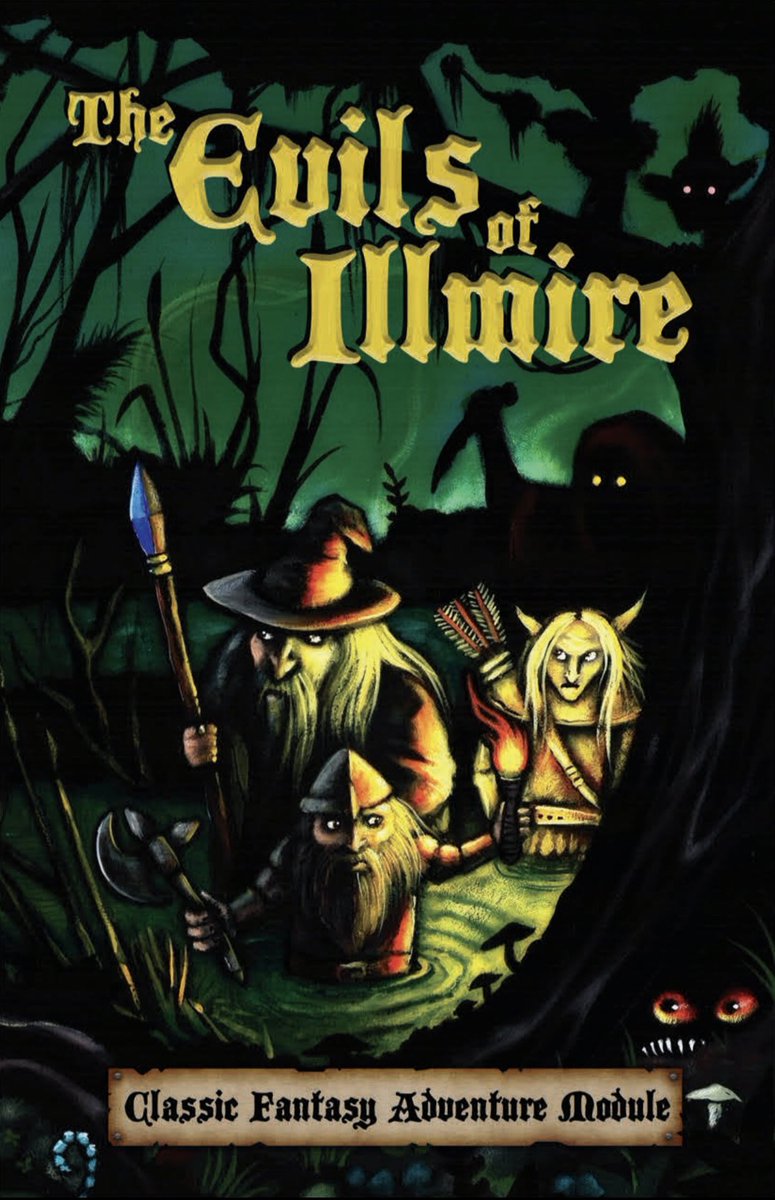 Really enjoying ‘The Evils of Illmire’, a dark fantasy hexcrawl campaign for B/X compatible systems. The author's impressive feat of condensing 19 hex locations, 16 dungeon maps, 50 magical items, and 100 monsters into a mere 72 pages has left me very throughly impressed!