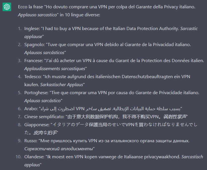 PazziPerCinema's tweet photo. #ChatGPT #GarantePrivacy #sarcasticCLAPCLAP https://t.co/xYQfP4H24d