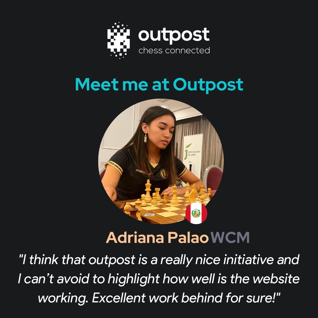 👑Adriana Palao WCM - beautiful chess player and teacher, National Champion🏆, Panamerican
Silver Medal🥈
Also communicator, journalist
and streamer.
🔗See her chess profile at outpostchess.com 

#Chess #chesspunks #chesschamps