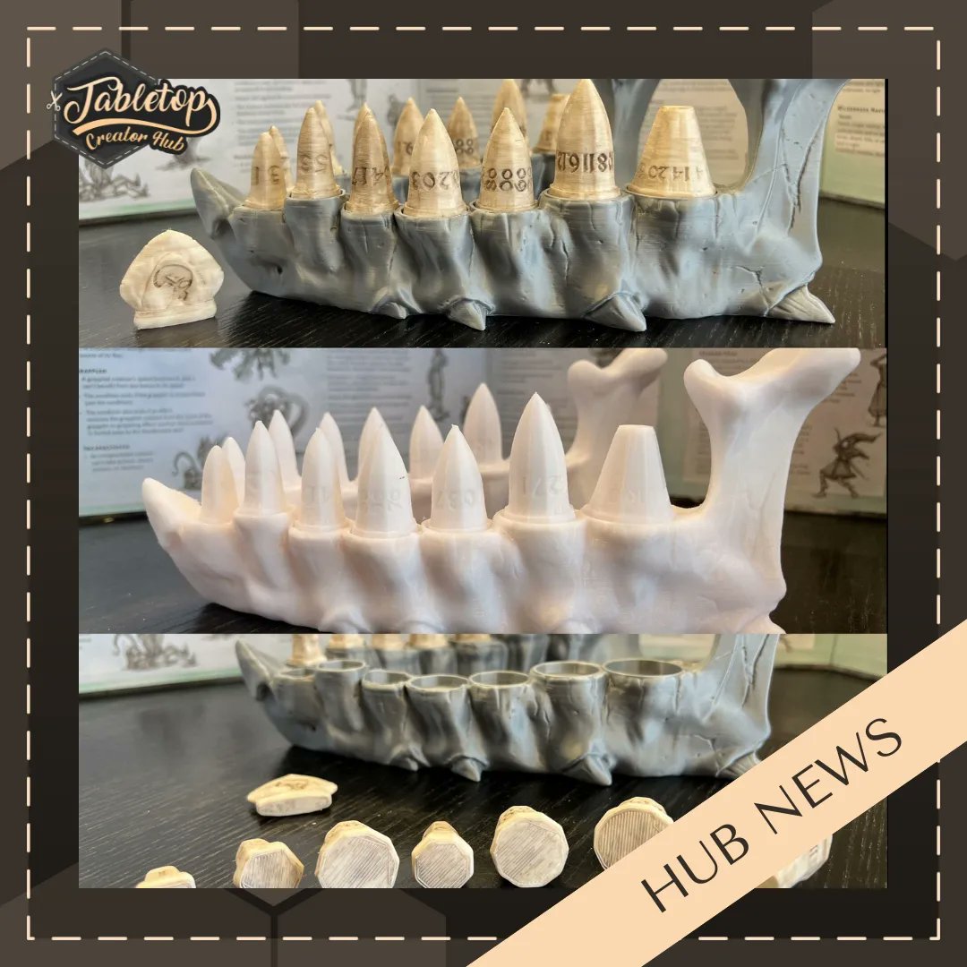 TTCreatorHub's tweet photo. Get immersive with Little Lion's Lair's dragon teeth dice sets, complete with jaw display! For an awesome bit of drama on your game table, how cool are these?

#dragondice #dicemaker #dicemaking #dragonteeth https://t.co/wv8QoG7f2S