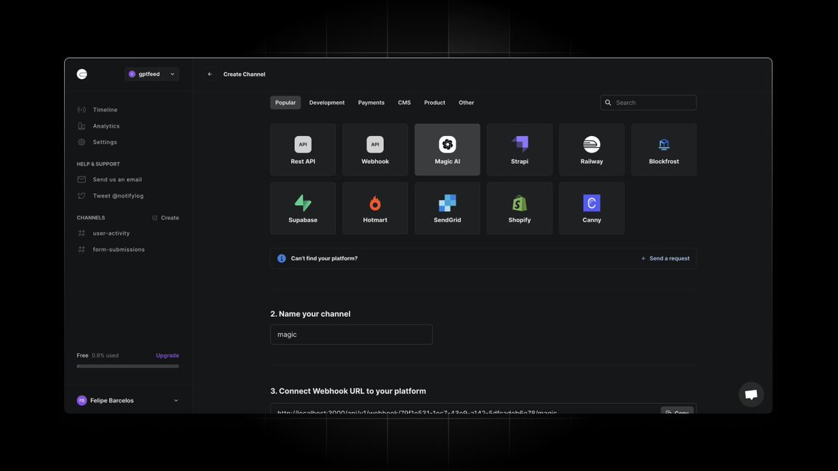 feldbarcelospro's tweet photo. Now @NotifyLog with @OpenAI

With a single webhook route, you can integrate into any service. @notifylog with GPT-4 will be able to understand and generate the notifications according to the event.  Available today for Paid Plans 😎🚀🎉

#BuildInPublic #OpenAI #Automation https://t.co/53bRjnI83t