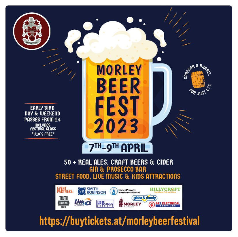 morleycricket's tweet photo. Less than a week to go until we open the doors on Beer Fest 2023. 

Over 50 Ales &amp; Ciders, Gin Bar, Prosecco Bar, Live Music across all three days, Street Food Stalls, Kids Rides, entertainment, and much more...

More info and tickets: 
https://t.co/F70OVdhMNw? https://t.co/6x3lnVaLDV