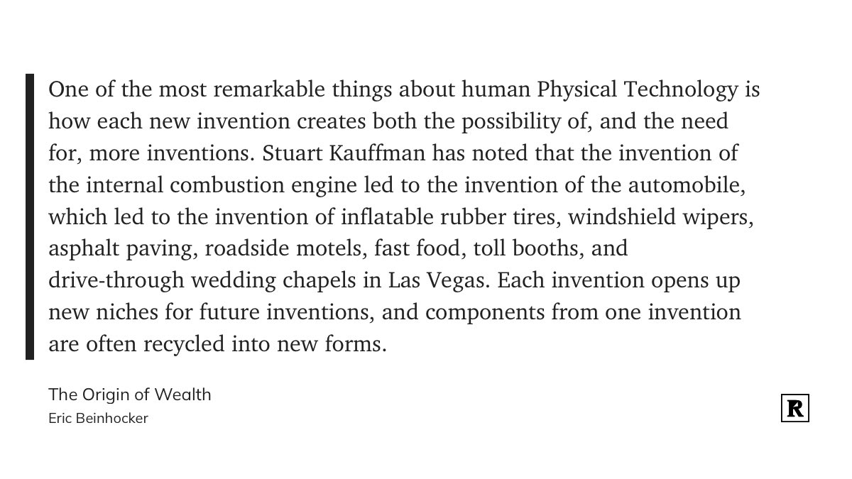 tom_d_kerwin's tweet photo. “each new invention creates both the possibility of, and the need for, more inventions … Each invention opens up new niches for future inventions, and components from one invention are often recycled into new forms.” https://t.co/iuH8OhBhpO