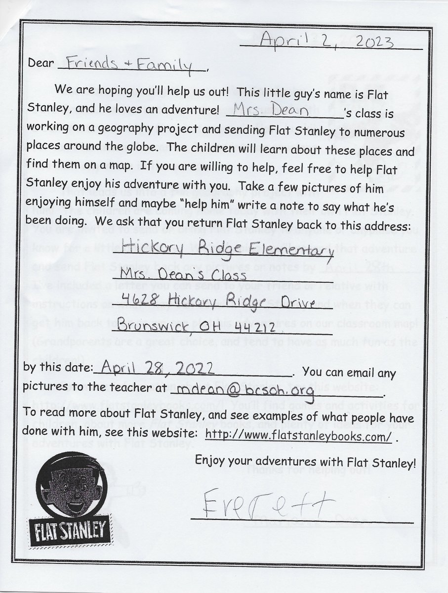 SQLRunr's tweet image. Hi. If you wouldn't mind, my grandson's class is working on a geography project, sending Flat Stanley around the world. Would you be so kind as to take a picture of Stanley in your part of the world, and send it to his teacher, Mrs Dean, at mdean@bcsoh.org? Thanks!