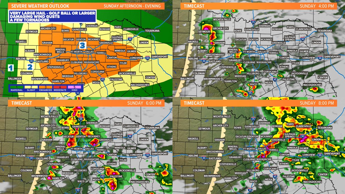 KyleWeather's tweet photo. Lots of events in North Texas today. Stay weather aware! And have a plan if you need to seek shelter! DFW timing for storms roughly 4-8pm. Any storm out there could be severe with a threat for large hail, damaging winds, and the potential for a tornado. #wfaaweather https://t.co/dY6BfaEsuN