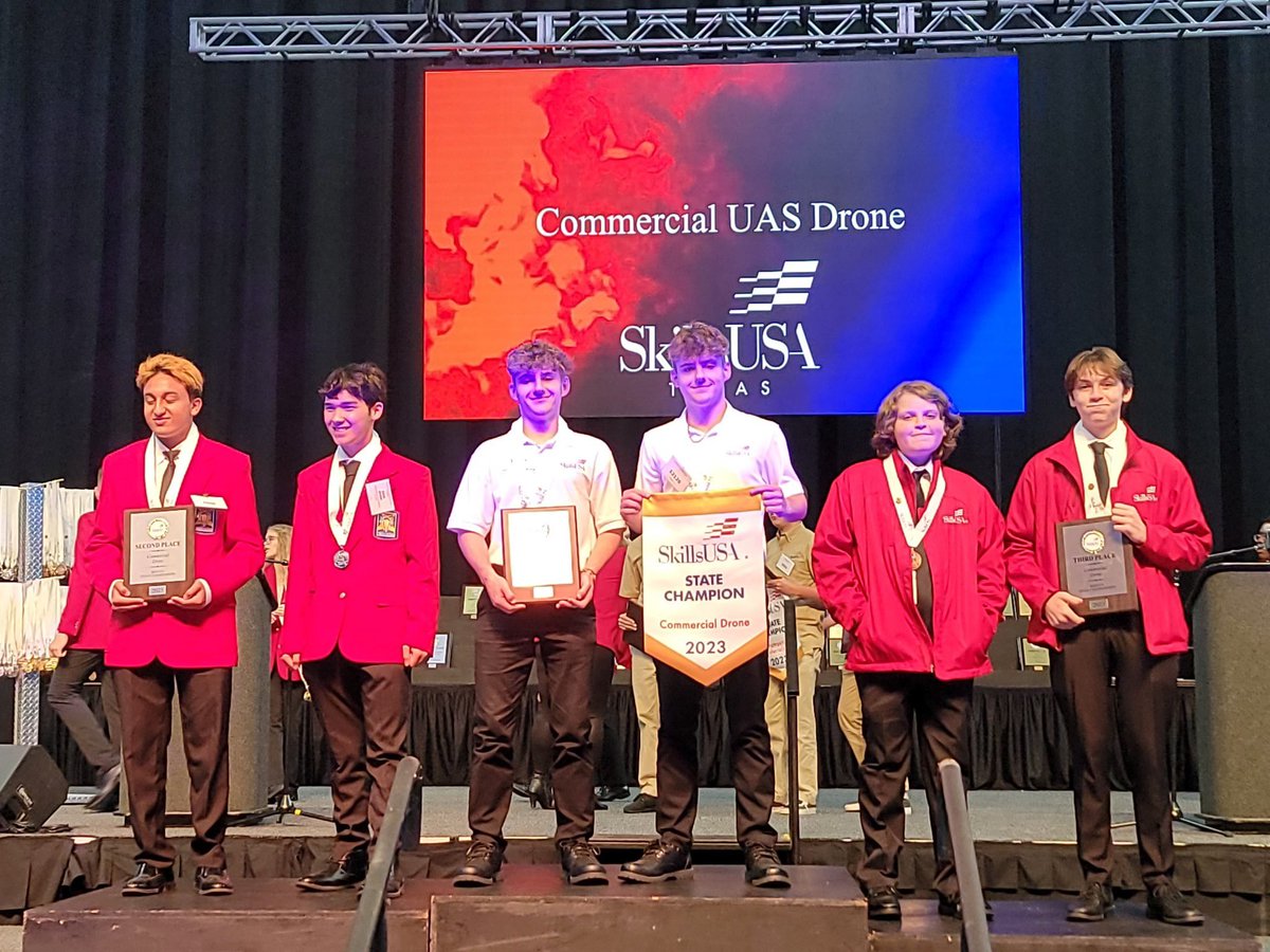 CATLCrowleyISD's tweet photo. Skills USA State - Commercial Drone Competition. BRJ CTE team takes the GOLD! Congratulations gentlemen! @BRJCTE @CrowleyISD https://t.co/KNDYH3t98K