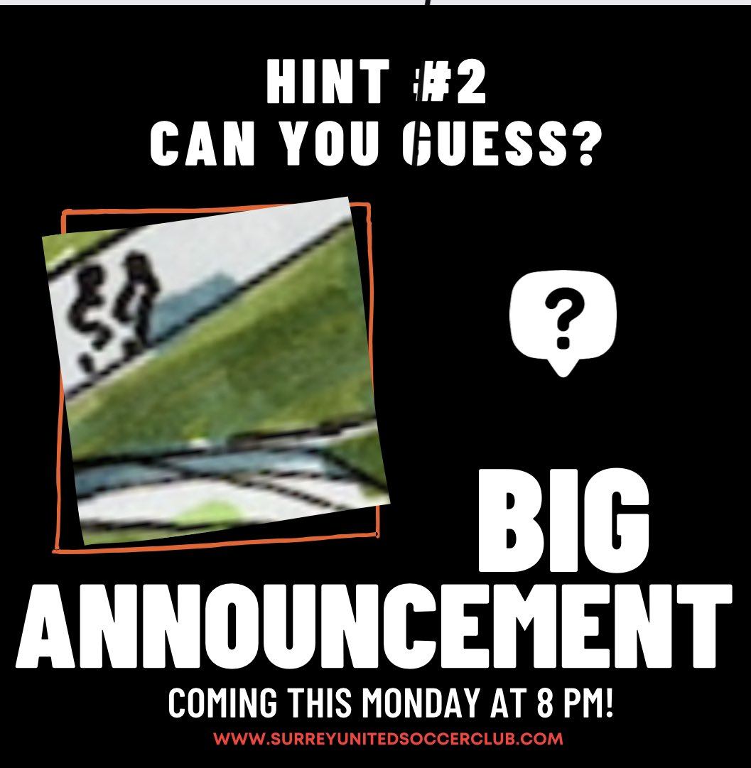 Clue No. 2 is up! Can You Guess It?! 

What is SUSC’s big announcement on Monday? Is it really going to live up to the hype?! We believe it will!! 

#surreyunitedsc #morethanasoccerclub #surreyunitedsoccerclub