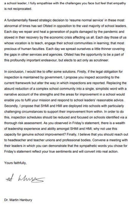 TTRadioOfficial's tweet photo. Hanbury:

“In recent months I have increasingly felt that Ofsted is no longer achieving its mission of ‘raising standards, improving lives’… Ofsted’s ‘tone deaf’ response to Ruth’s death has troubled me to the extent that I can no longer be associated with the organisation” https://t.co/ei5HqK6caP