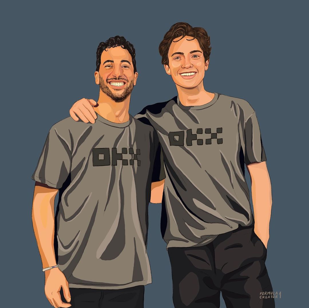 okx's tweet photo. Aussies represent! 🇦🇺🤩 @danielricciardo @scottyjames31 

🎨: @f1_creator https://t.co/mYXqbBpTSH