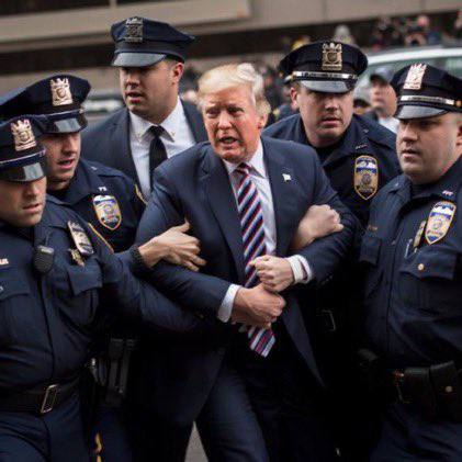 brooklynstepdad's tweet photo. **LIVE** 
#tRump finally arrested! Look at the coward! #DNC #NotMyPresident https://t.co/JvVNvsG5qP