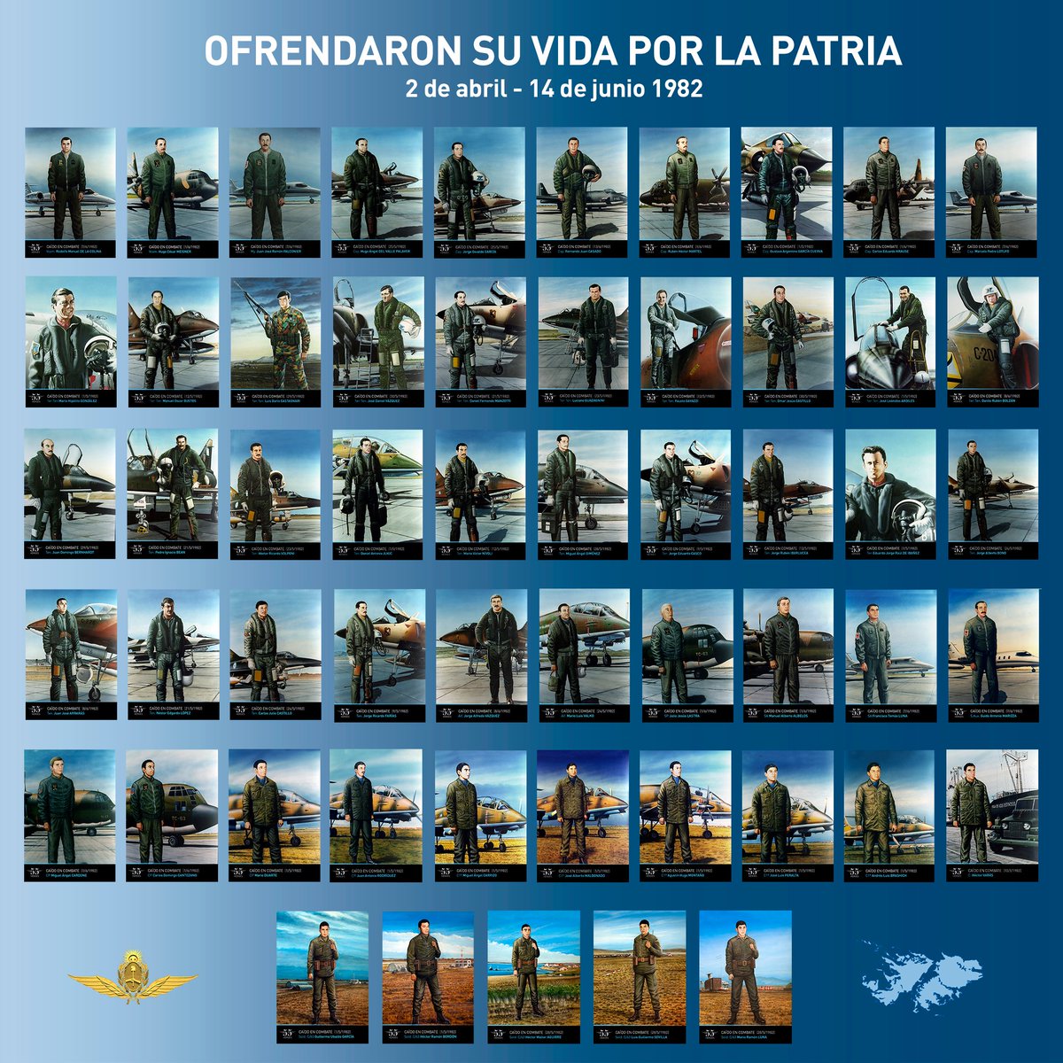 En el Día del Veterano y de los Caídos en la Guerra de Malvinas compartimos la lista más sagrada de la #FAA🇦🇷✈️: los #55Héroes que ofrendaron su vida por la Patria ¡Por siempre presentes! Conocé su historia ingresando en la infografía interactiva: bit.ly/2WeogSg