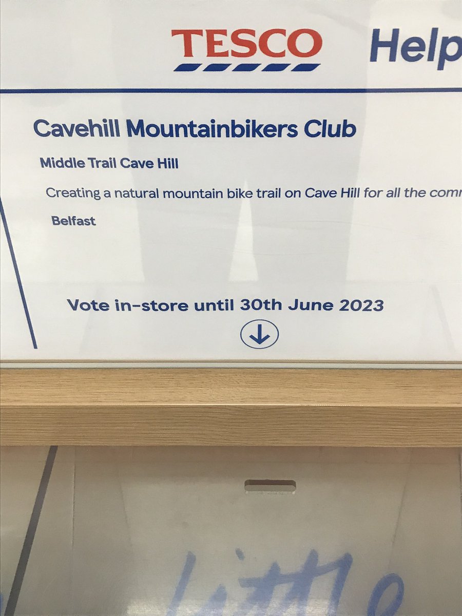 Cavehillmtbers's tweet photo. We need your vote!

We’re now live and up for a charity vote in all North Belfast Tesco stores.  If you’re doing the shopping grab some ‘blue tokens’ and give us your vote.  Runs until the end of June 🤞 https://t.co/Qc1NH1qPgb