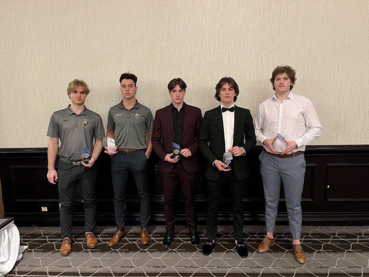 Our Awards Banquet was held last night. Award winners were:

Clay Ryan - Top Goaltender
Dominic MacKenzie - Top Defenceman
Dawson Sharkey - Top Forward
Cam White - Top Scorer &amp; Esso Scholarship
Cooper Cormier - MVP