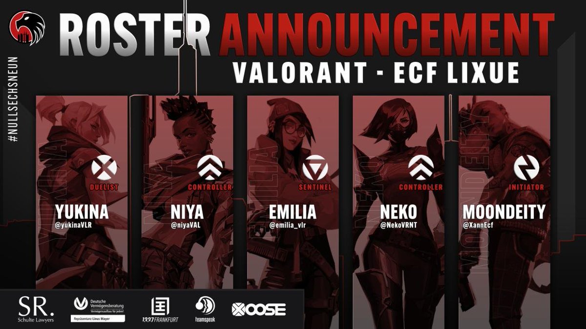 Gude! 

Unser #Valorant Female #TeamLixue bekommt Zuwachs!

Liebe <a href="/emilia_vlr/">Emilia</a>, wir sind mehr als glücklich, dass du dich für uns entschieden hast!

Unser aktuelles Team:
@yukinaVLR
@niyaVAL
<a href="/emilia_vlr/">Emilia</a>
@NekoVRNT
@XannEcf
<a href="/Magdalenoeeee/">Schmagda</a>
<a href="/HaiLow95/">ECF HaiLow</a>

Weiterhin viel Erfolg!🏆