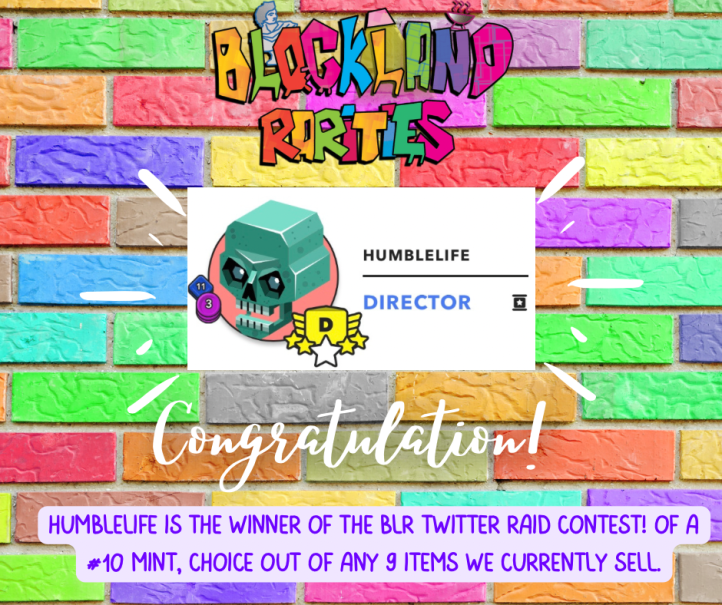 8 other winners
<a href="/Lemurra_/">Lemurra Lemurra</a> <a href="/IsabelM25787257/">IsabelM.🇪🇦🇺🇸</a> <a href="/JrRedivo/">MILREDI8041</a> <a href="/obiwan_pr/">ObiwanPR</a> <a href="/elbarto6919/">Jorge Velasquez</a> <a href="/bonrotllo/">Nos Gusta el Vino</a> <a href="/Patches8823/">Jonathon Wright</a> <a href="/Barrio_Upland/">BarrioLatinoUpland</a> 
Soon as top winner chooses #10 Mint you'll be notified for the next step to claim the remaining items.
We thank everyone for participating and stay tuned for more!